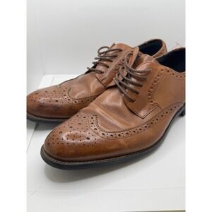 Stacy Adams Mens Cognac Brown Leather Wingtip Brogues Dress Shoes Size 9M